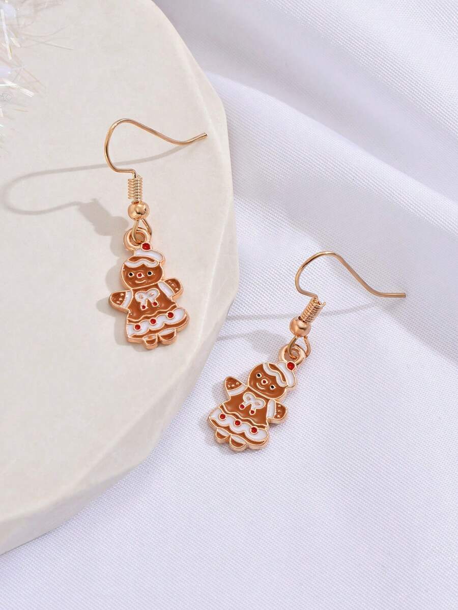 1 對聖誕薑餅人設計女用吊式耳環 - 彩色 - 查看 1