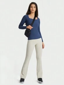 女性抬腹提臀寬腰喇叭褲/健身瑜伽休閒運動活力曲線