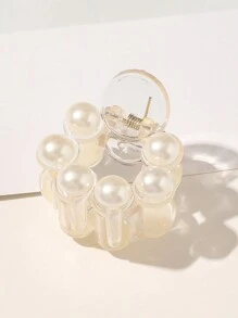 1个可爱仿珍珠装饰小圆镂空十字形发夹，适合日常使用，优雅发爪，发夹，发卡，发夹，发卡，发夹，发抓夹，发夹，发卡，学生用品，大学，珍珠发饰，秋冬季度假装扮，女士夏季海滩装扮 - 白色 - 查看 6