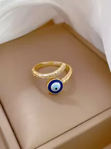 1 pieza Anillo abierto con ojo maligno brillante para estilo personal