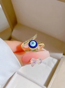 1 pieza Anillo abierto con ojo maligno brillante para estilo personal
