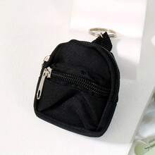1pc Unisex Student Coin Canvas Bag With Cute Keychain Mini Backpack Keychain, Ideal Gift For Friends, Family, Classmates, Lovers Or Sisters - Black - View 9