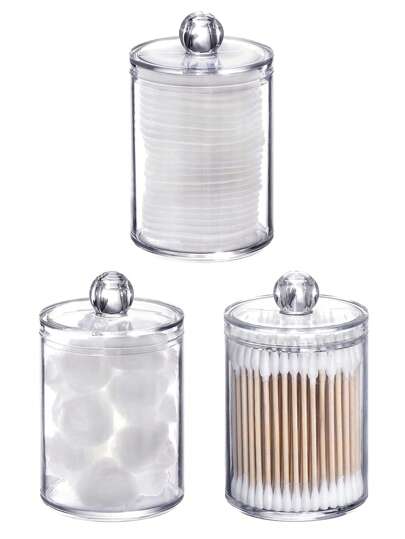 3 Stücke Wattestäbchen-Spender, 10oz transparente Plastikdosen-Set für Badezimmer Aufbewahrung & Organisation, Waschtisch Make-up Organizer Box Heim Badezimmer Deko Badezimmer Organizer Herbstdeko Make-up Organizer Schulanfang