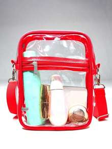 透明斜背包,演唱會、運動賽事女士和男士適用的演唱會場所核准透明包袋pvc包袋12×12×6透明透明手提包,適用於演唱會、運動賽事和節日活動 - 紅色 - 查看 5