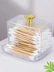 1pc Dispenser For Swab, Clear Plastic Apothecary Jar, Bathroom Canister Storage Box, Vanity Makeup Organizer With Lids Home Bathroom Decor Bathroom Organizer Fall Decor Makeup Organizer Back To School - Transparent - View 11