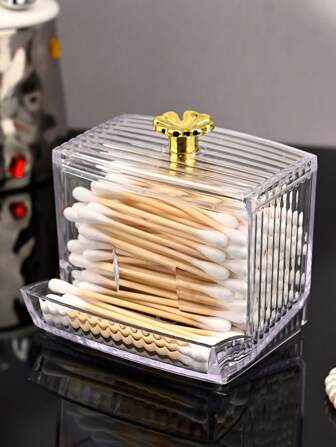 1pc Dispenser For Swab, Clear Plastic Apothecary Jar, Bathroom Canister Storage Box, Vanity Makeup Organizer With Lids Home Bathroom Decor Bathroom Organizer Fall Decor Makeup Organizer Back To School