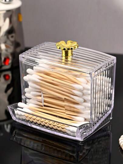 1 Stück Wattestäbchen-Spender, klare Kunststoff-Apothekerglas, Badezimmer Vorratsdose, Waschtisch Make-up Organizer mit Deckel Heim Badezimmer Dekoration Badezimmer Organizer Herbst Dekoration Make-up Organizer Rückkehr zur Schule