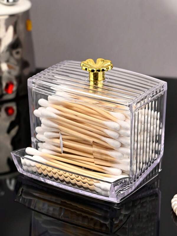 1 Stück Wattestäbchen-Spender, Apothekerglas aus klarem Kunststoff, Bad-Kanister Aufbewahrungsbox, Make-up-Organizer für die Eitelkeit mit Deckeln, Badezimmer Dekoration, Badezimmer Organizer, Sommer Make-up Organizer, Rückkehr zur Schule