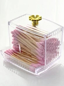 1pc Dispenser For Swab, Clear Plastic Apothecary Jar, Bathroom Canister Storage Box, Vanity Makeup Organizer With Lids Home Bathroom Decor Bathroom Organizer Fall Decor Makeup Organizer Back To School - Transparent - View 6