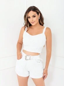 Women Denim Two-piece Outfits - 白色 - 查看 1