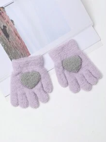 1對冬季新款兒童手套,男女嬰兒暖和厚實的五指全指防寒心型手套,紫色 - 紫色 - 查看 1