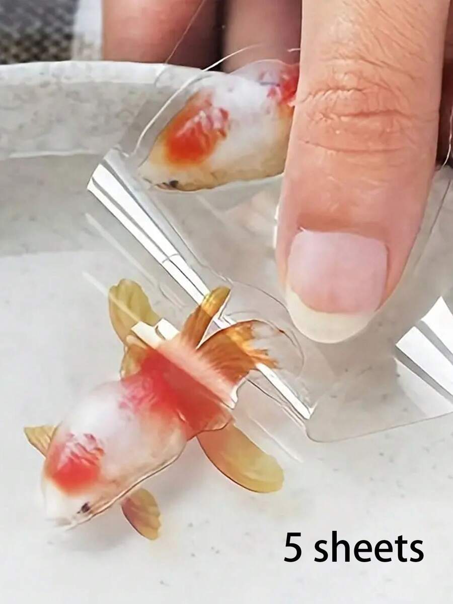 5 件/組 3d 樹脂金魚貼紙、diy 樹脂畫貼紙、魚缸裝飾貼紙(圖案隨機) - 紅色 - 查看 1
