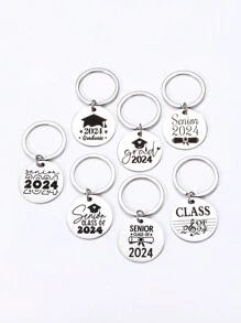 1pc Women's New Keychain 2024 Graduation Season Gift Stainless Steel Engraved Class Pendant Keychain Friendship Gifts - Silver - View 1