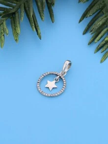 1個極簡風格925純銀圓形星星墜珠,diy手工藝品,男女適用,派對必備 - 銀色 - 查看 4