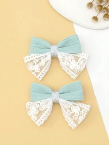 2pcs/set Cute Bowknot Hair Clip For Children - Green - View 2