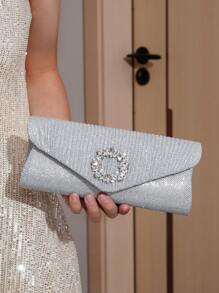 圓形水鑽扣閃光手拿包適合晚餐、婚禮、舞會、正式場合、女士晚餐包