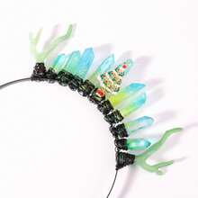 1入聖誕鹿角頭箍,帶有聖誕老人裝飾和綠色水晶漸變色時尚派對節日頭飾