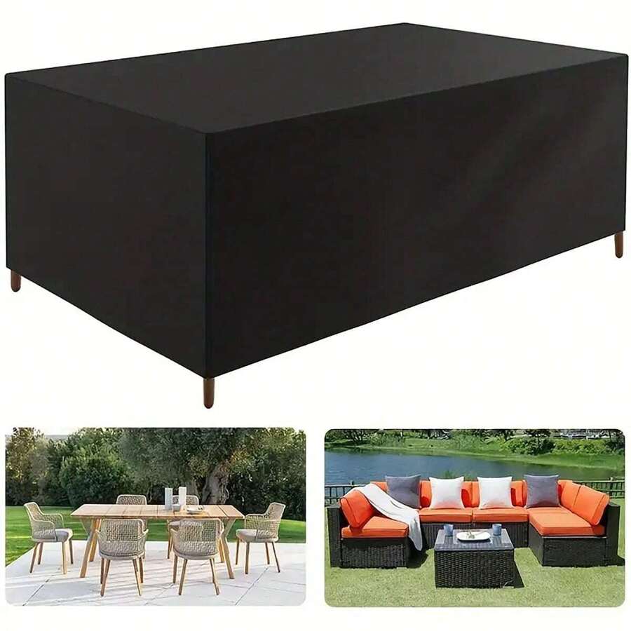 1 Pc Square Patio Furniture Cover, Waterproof Outdoor Furniture Cover Dustproof, UV Protection Outdoor Table Cover, Heavy Duty Outdoor Lawn Garden Table And Chairs, Bag, Organizer, Storage,Kitchen Decor,Household Items - Black - View 1