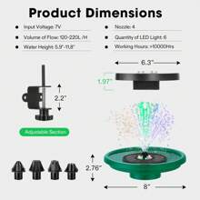 VIVOSUN Solar Bird Bath, Solar Powered Fountain Set with 6 Colorful LED Lights and Multiple Nozzles, Bird Bath & Pond Set for Outdoors, Gardens, Patio, Yard, Deck, Deep Green - 綠色 - 查看 9