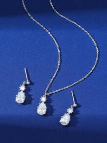 3 件/套简约优雅的魅力，前瞻性的奢华华丽风格，闪亮的锆石水滴和圆形吊坠耳环，黄铜链式吊坠项链，时尚优雅的珠宝套装，适合女孩和女士，适合毕业典礼、节日、海滩派对、聚会、宴会、婚礼、新娘、伴娘、最好的朋友、女朋友、生日、求婚、教师节、母亲节、情人节、女神节，配有精致的蝴蝶结礼品盒、礼物/礼物、妈妈、母亲、母亲节、礼物 - 銀色 - 查看 7