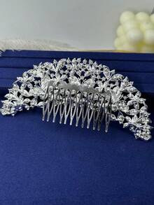 1入女士銀色蝴蝶和花形簡約優雅髮夾,適用於假日、婚禮、派對、舞會、18歲生日、公主主題,使用合金材料 - 銀色 - 查看 4