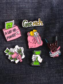 6pcs Cartoon Zinc Alloy Oil Drop Money Badge Brooch For Men And Women Daily Wear