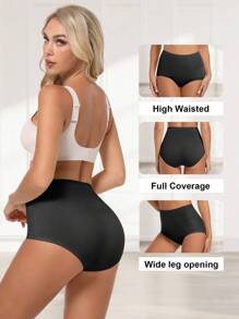 MEIYATING 4条女士高腰收腹透气三角内裤 - 黑色 - 查看 6