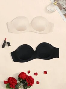 2pcs/Set Seamless Strapless Bra, Push Up & Anti-Slip Design To Prevent Sagging And Bulges, Invisible For Wedding Dress, Lingerie