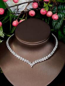 1 套簡約方晶鋯石菱形裝飾珠寶套組適合女士旅行時配戴 - 銀色 - 查看 4