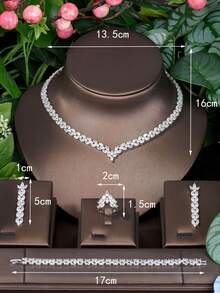 1 套簡約方晶鋯石菱形裝飾珠寶套組適合女士旅行時配戴 - 銀色 - 查看 6