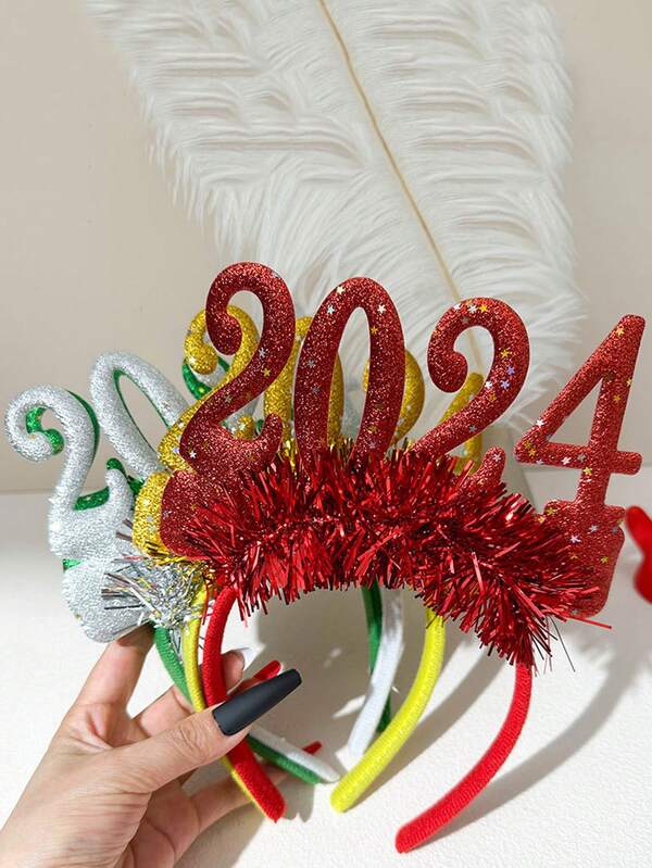 1pc New Fabric 2024 Number Hair Hoop, New Year Party Decoration For