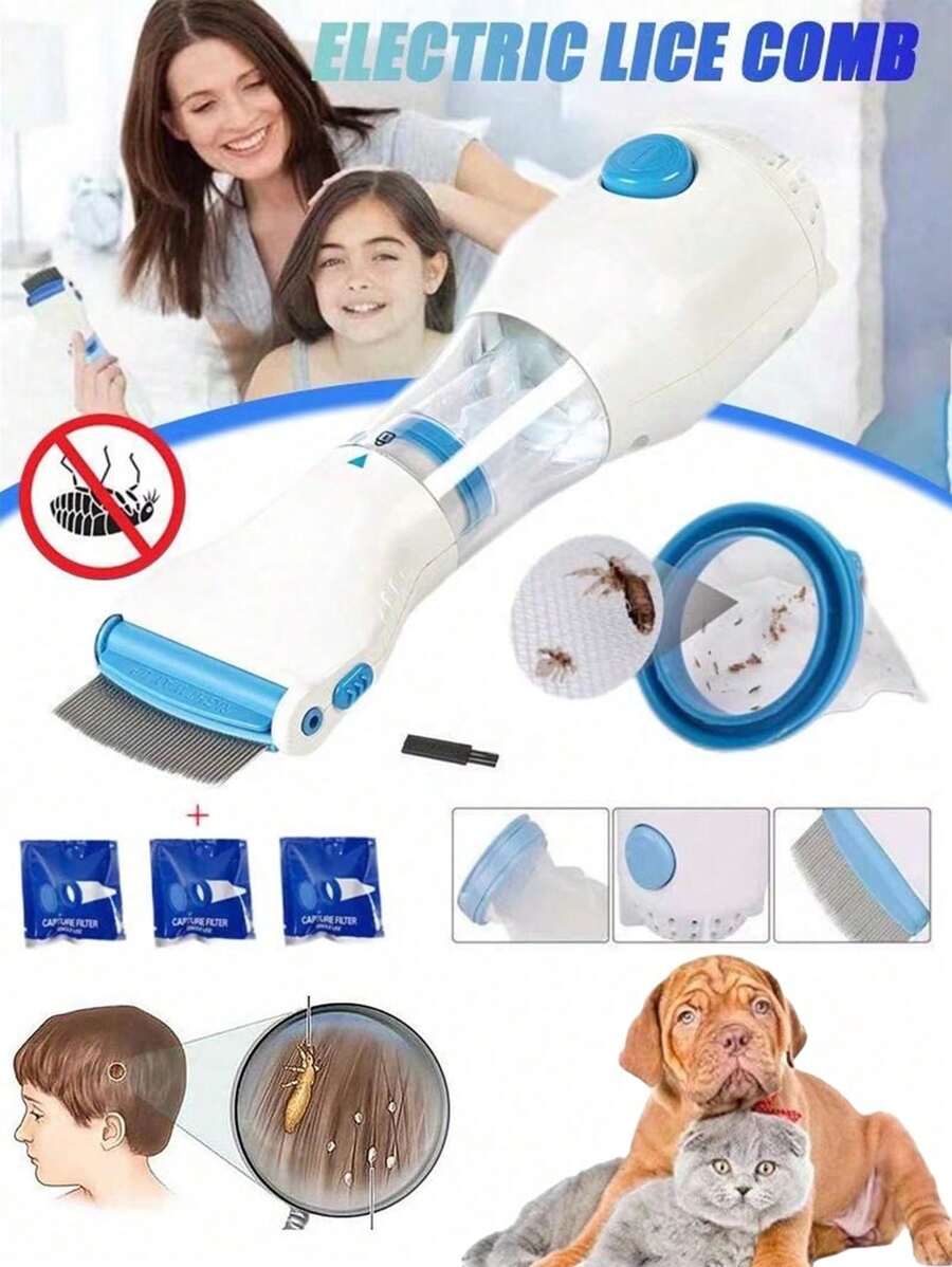 Aspiradora de Piojos y Liendres Eliminar Matar Piojos Envases Plasticos con Filtros Azul Metálico: Peine Saca Piojos, Aspiradora de Piojoso, Máquina Aspiradora de Piojo - Fácil de Usar para Deshacerse de Piojos, Liendres y Pulgas