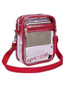 透明斜背包,演唱會、運動賽事女士和男士適用的演唱會場所核准透明包袋pvc包袋12×12×6透明透明手提包,適用於演唱會、運動賽事和節日活動 - 紅色 - 查看 4