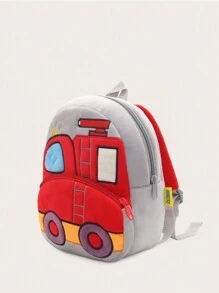 1pc Plush Cartoon Fire Truck Pattern Backpack, Suitable For 2-4 Years Old Boys & Girls, Daily Use