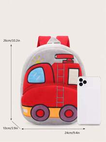 1pc Plush Cartoon Fire Truck Pattern Backpack, Suitable For 2-4 Years Old Boys & Girls, Daily Use