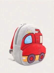 1pc Plush Cartoon Fire Truck Pattern Backpack, Suitable For 2-4 Years Old Boys & Girls, Daily Use