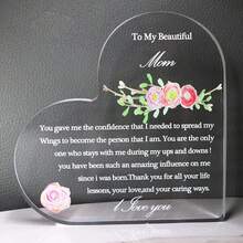 母親節禮物 - 給女兒和兒子,心形雕塑亞克力桌面標誌,紀念母親節生日禮物 - 白色 - 查看 1