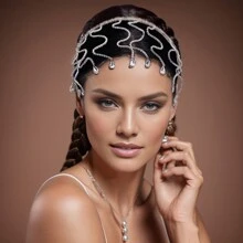 1入手工製作的新娘髮帶,帶有鑽石,適用於皇室婚禮和其他正式場合 - 銀色 - 查看 1