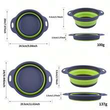 2 件蓝色厨房可折叠硅胶滤网，可折叠滤锅，可折叠滤网，用于沥干意大利面、水果、蔬菜 - - 藍色 - 查看 2