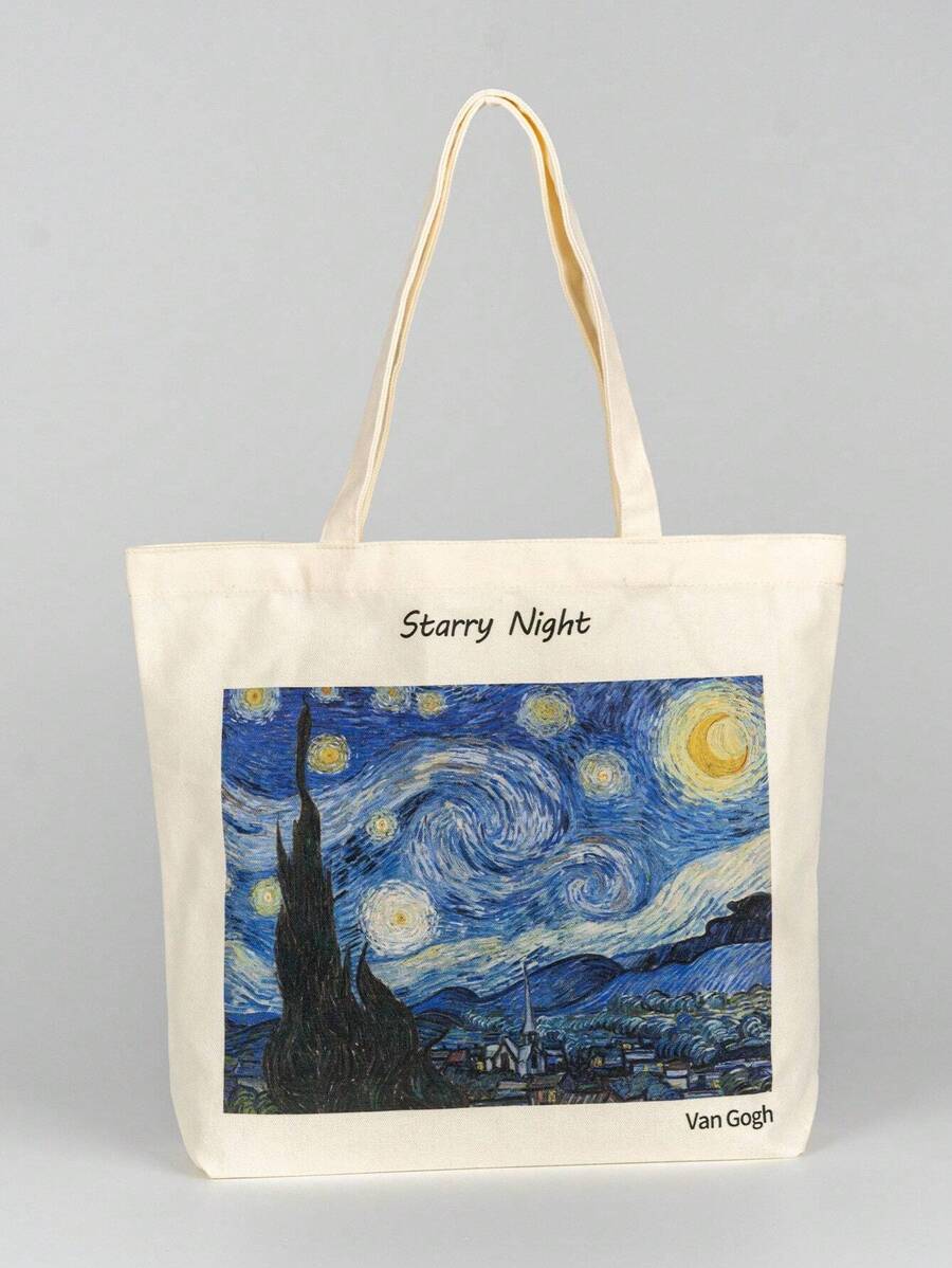 Van Gogh The Starry Night Oil Painting Art Canvas Tote Bag For Women Girl Reusable  Tote Bag Foldable Large Capacity Leisure Shopping Bag