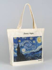 Van Gogh The Starry Night Oil Painting Art Canvas Tote Bag For Women Girl Reusable  Tote Bag Foldable Large Capacity Leisure Shopping Bag