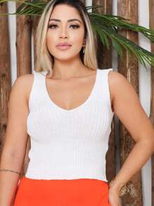 Regata Feminina Tricot Blusa Cropped Toque Macio Caimento Excelente K