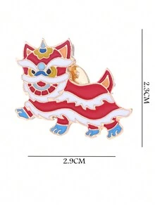 3入組獅子和龍舞蹈胸針,可愛的卡通風格,男女皆宜的春節配件,元素,原創情侶徽章 - 彩色 - 查看 6