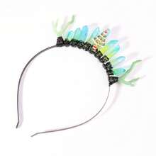 1入聖誕鹿角頭箍,帶有聖誕老人裝飾和綠色水晶漸變色時尚派對節日頭飾