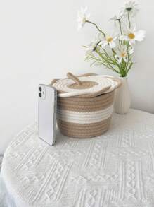 1pc Hand-woven Colorful Rope Covered Dust-proof Desktop Storage Jar With Lid - Multicolor - View 6