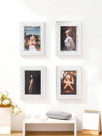 Cornice Per Foto Da Parete Da 4 Pezzi/set Da 5/6/7/8 Pollici, Cornice Moderna E Minimalista In Plastica Color Argento Con Copertura In Pvc Ad Alta Definizione (vetro), Visualizza Foto In 3,5x5/4x6/5x7/6x8 Pollici, Formati Verticale E Orizzontale Adatto Per Espositori Da Parete, Decorazioni Per Espositori Da Parete, Adatto Per Foto, Dipinti, Paesaggi, Poster E Opere D'arte