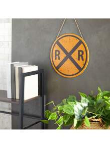 JUVALE Railroad Crossing Sign for Restaurants, Vintage Train Decor Perfect for Cafes (12 x 12 In) - Brown - View 3