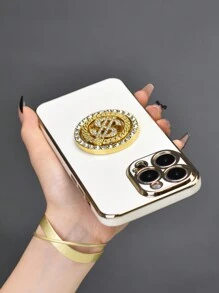 1个美元图案电镀水钻装饰旋转支架手机壳，带隐藏式手柄和防震设计，兼容系列，包括 7/8/11/12/13/14/15/X/Xr/Xs/Plus/Pro/Pro Max/SE2/Mini，颜色可选紫色/黑色/白色/蓝色/绿色/粉色，国际版，非国内版。 - 白色 - 查看 6