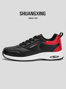 SHUANGXING 男款輕質軟底氣墊吸震黑色運動鞋,冬季休閒低幫鞋帶跑步鞋 - 黑色 - 查看 1