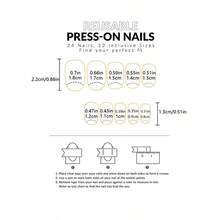 24入組楕圓形短假指甲片,具有玫瑰紅色和金箔漸層效果和可穿戴設計,包括1pc果凍膠和1pc指甲文件,非常適合派對、舞會和其他日常穿戴。 - 酒紅色 - 查看 6